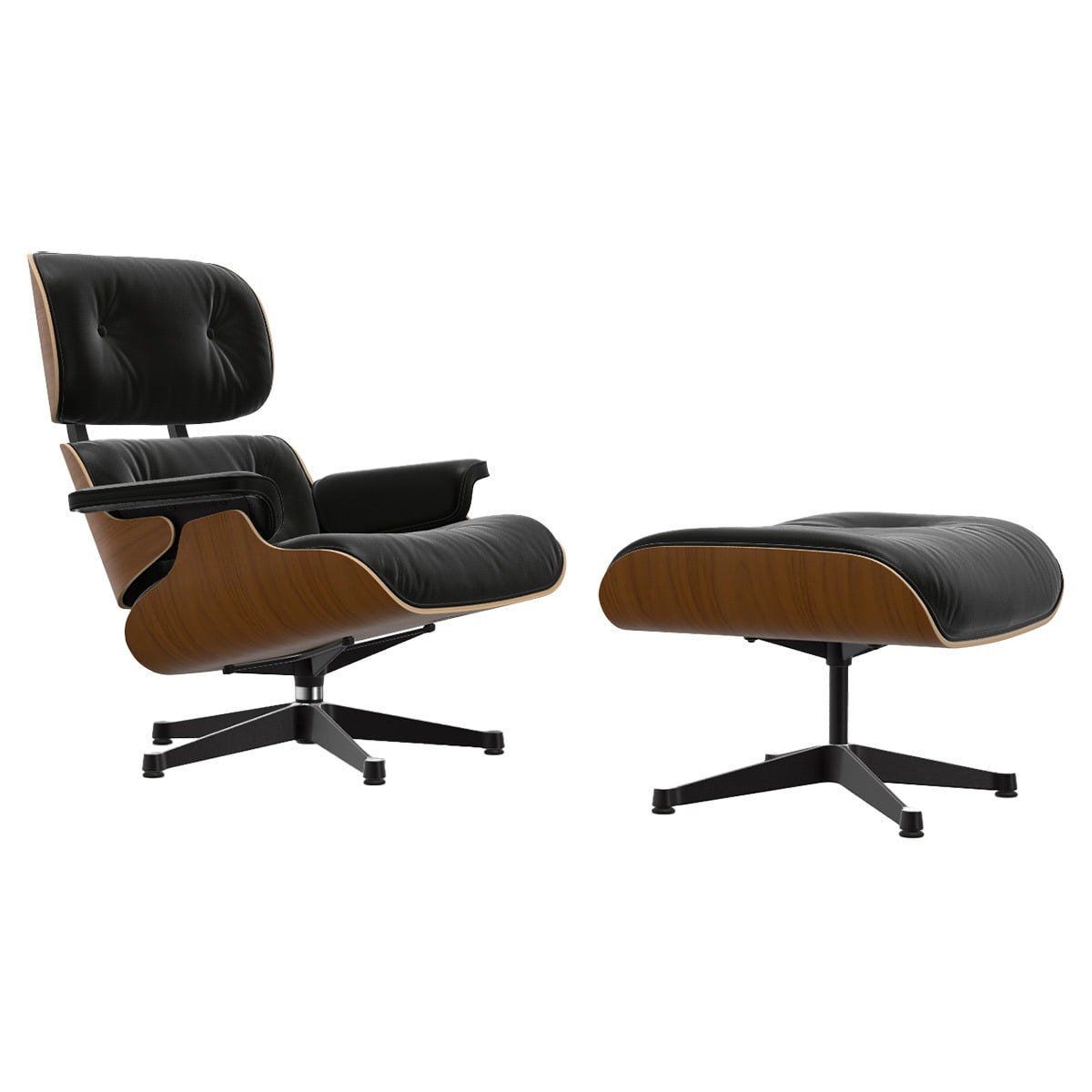 Eames Lounge Chair & Ottoman | Nero Premium F Leather Natural Walnut Shell
