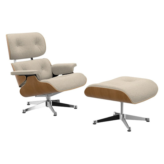 Eames Lounge Chair & Ottoman | Cream Pearl Nubia Fabric Cherry Shell