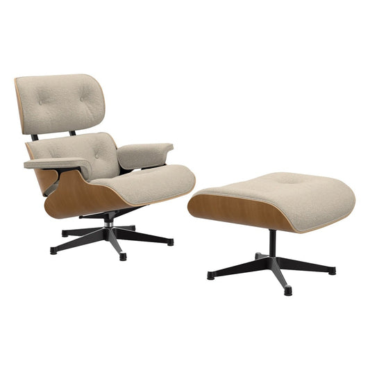 Eames Lounge Chair & Ottoman | Cream Pearl Nubia Fabric Cherry Shell