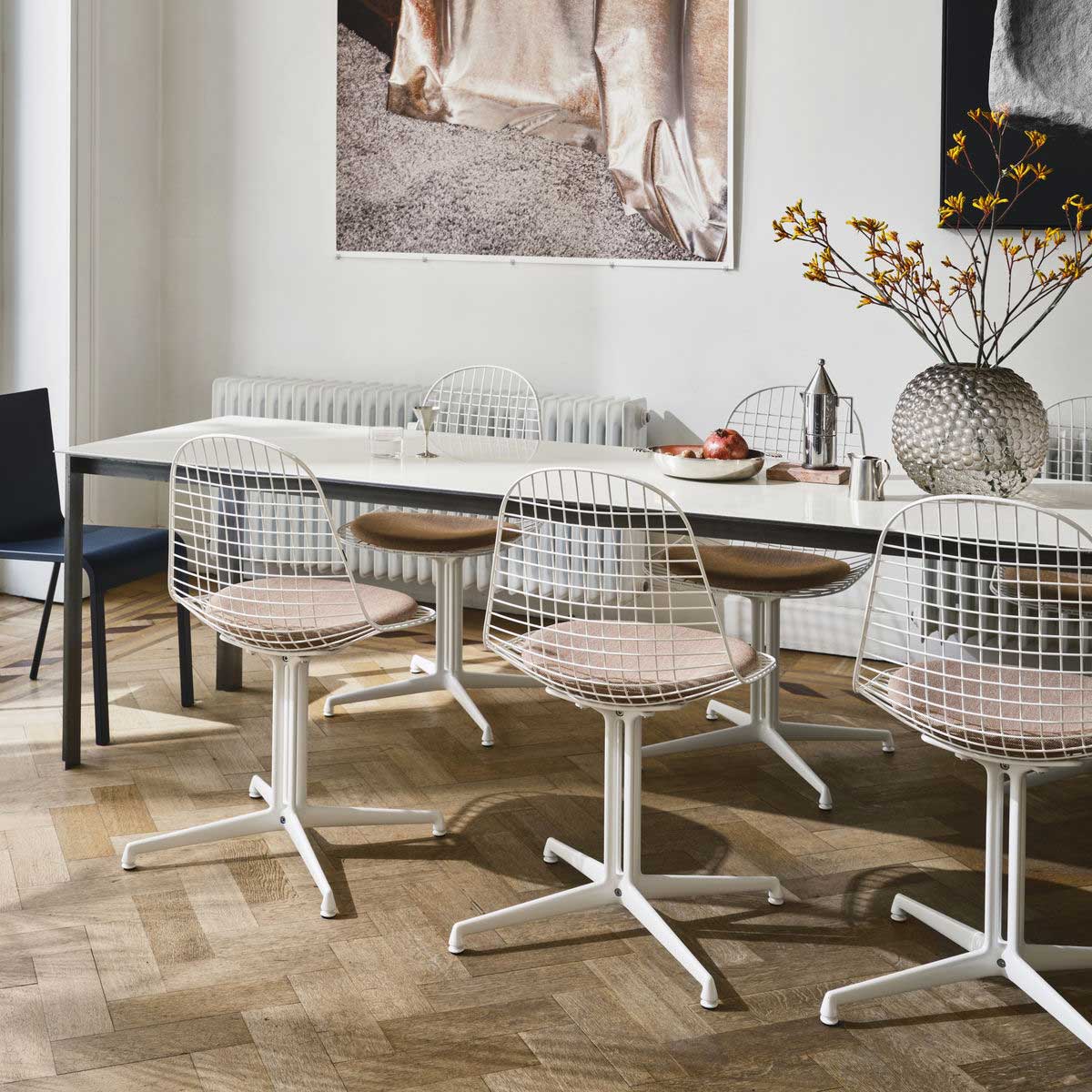 DKL Eames Wire Chair | White Powder Coat Frame White Felt Glides