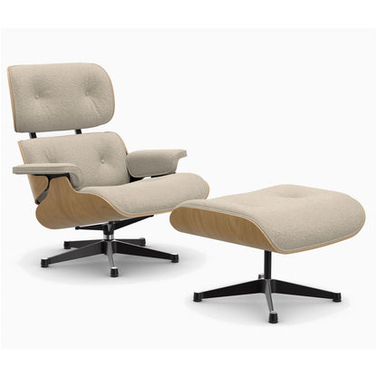 Eames Lounge Chair & Ottoman | Cream Pearl Nubia Fabric Chestnut Shell