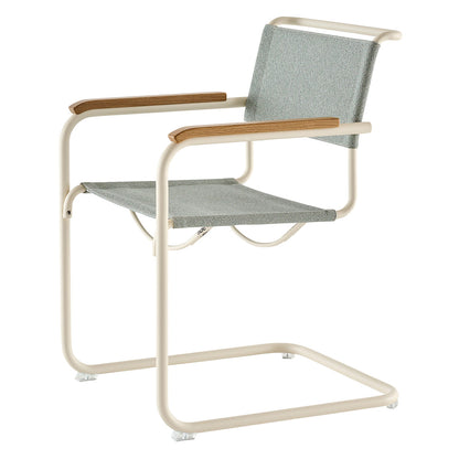 S34 V Soft Cantilever Arm Chair | Cento Ray Sage Grey Fabric