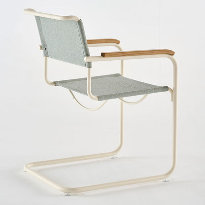 S34 V Soft Cantilever Arm Chair | Cento Ray Sage Grey Fabric