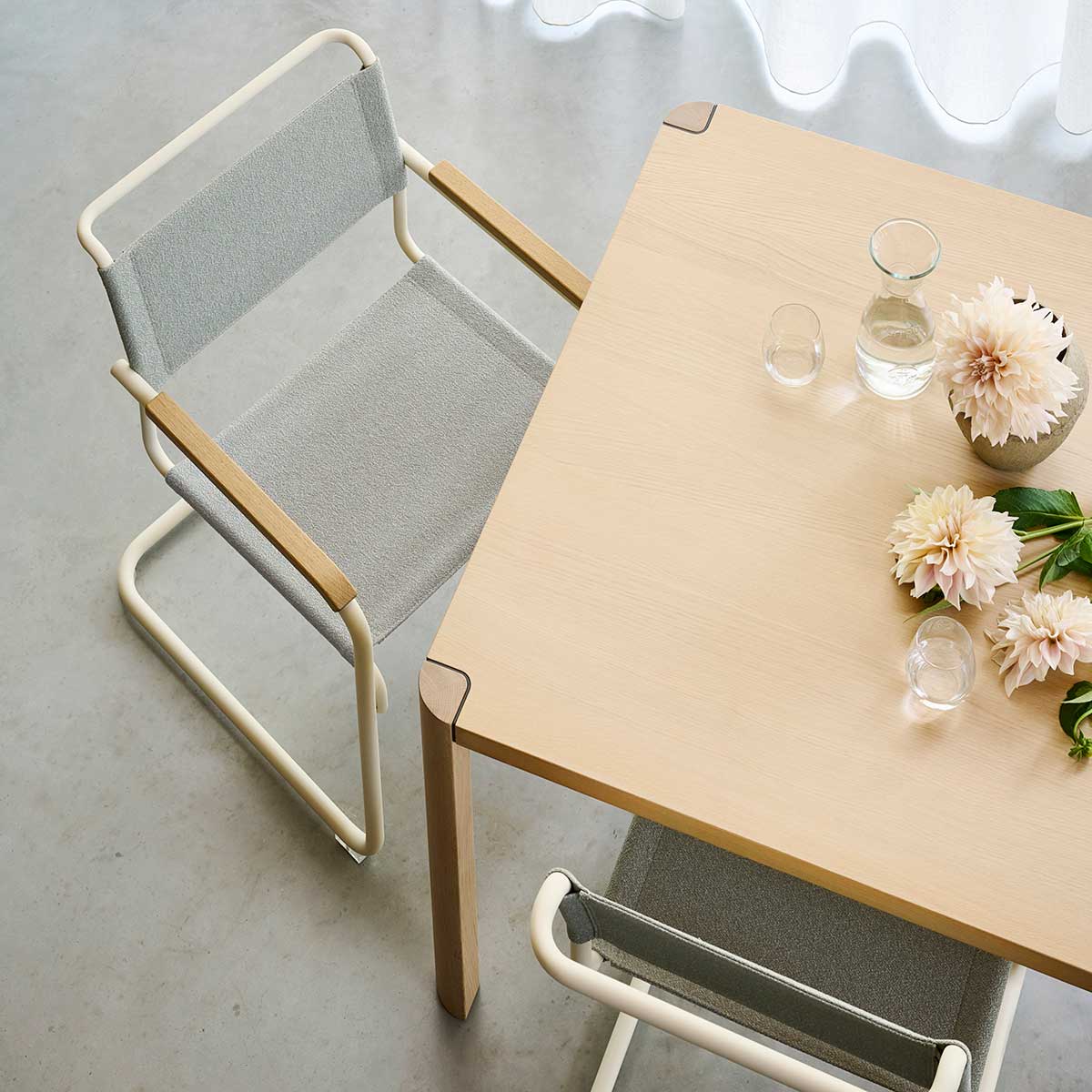 S34 V Soft Cantilever Arm Chair | Cento Ray Sage Grey Fabric