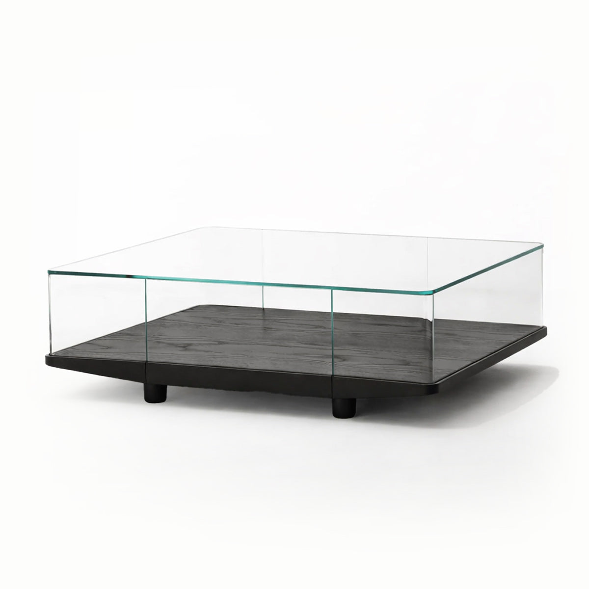 Surplus Stock Collector Square Coffee Table | Transparent Glass and Black Lacquered Ash Base