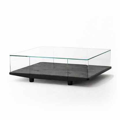 Surplus Stock Collector Square Coffee Table | Transparent Glass and Black Lacquered Ash Base