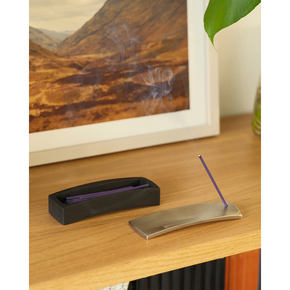 Ellipse Segment Incense Burner Set | Black Oak and Steel
