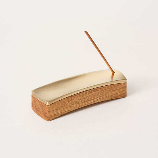 Ellipse Segment Incense Burner Set | White Oak and Brass