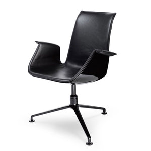 FK High Back Bucket Chair | Black Elen 1230 Leather White Plastic Shell