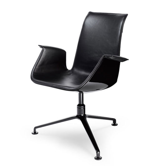 FK High Back Bucket Chair | Black Elen 1230 Leather White Plastic Shell