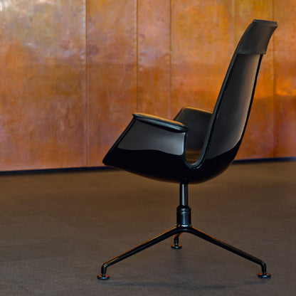 FK High Back Bucket Chair | Black Elen 1230 Leather White Plastic Shell