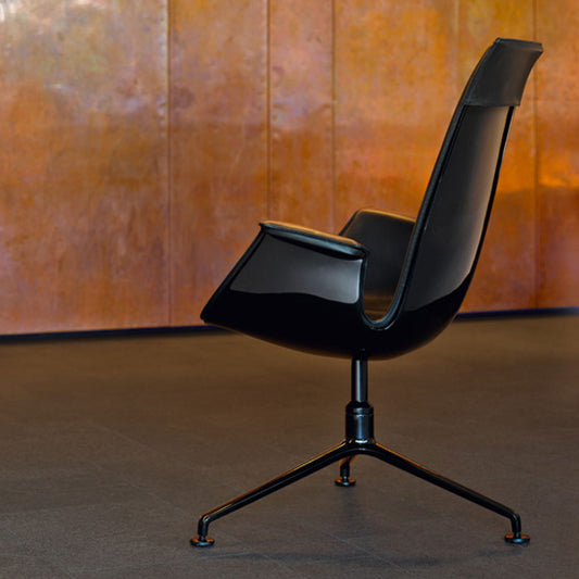 FK High Back Bucket Chair | Black Elen 1230 Leather White Plastic Shell