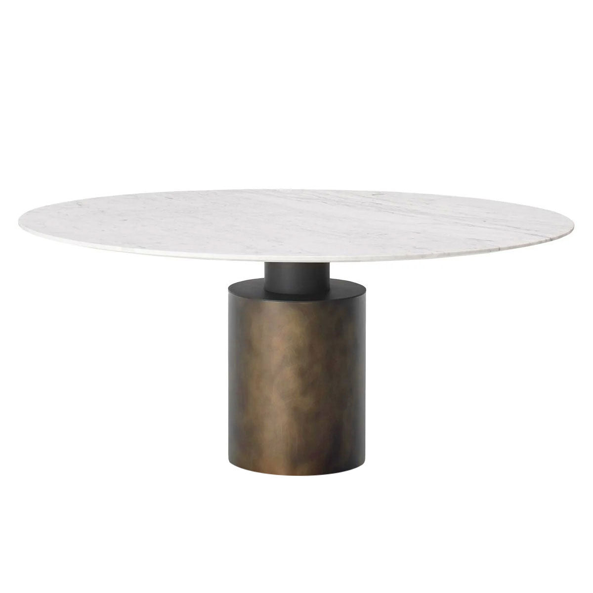 Ex Display Creso Dining Table 130cm | Glossy White Carrara Marble Top and Orbital Bronze Matt Painted Base
