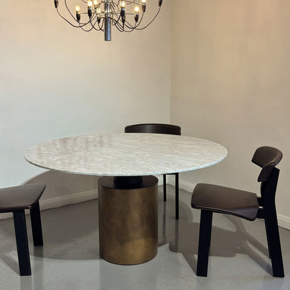 Ex Display Creso Dining Table 130cm | Glossy White Carrara Marble Top and Orbital Bronze Matt Painted Base