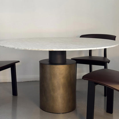 Ex Display Creso Dining Table 130cm | Glossy White Carrara Marble Top and Orbital Bronze Matt Painted Base