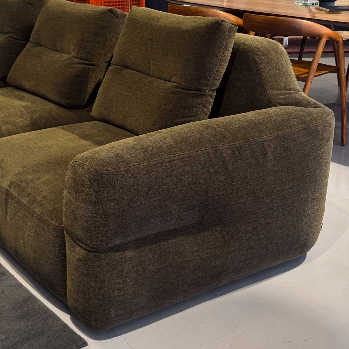 Ex Display Fedrigo 3 Seat Sofa with 3 Back Cushions | Dark Green Tobia Upholstery