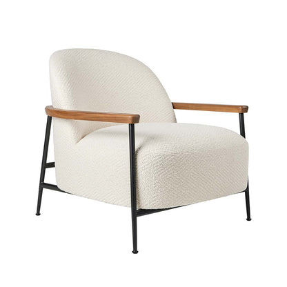 Ex Display Sejour Lounge Chair with Arms | Lupo Special Diagonal Boucle 007 and Matt Black Frame with Oiled Oak Arms