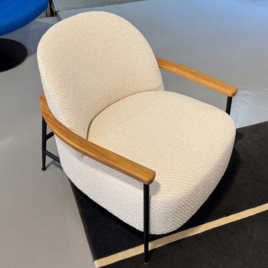 Ex Display Sejour Lounge Chair with Arms | Lupo Special Diagonal Boucle 007 and Matt Black Frame with Oiled Oak Arms