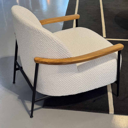 Ex Display Sejour Lounge Chair with Arms | Lupo Special Diagonal Boucle 007 and Matt Black Frame with Oiled Oak Arms
