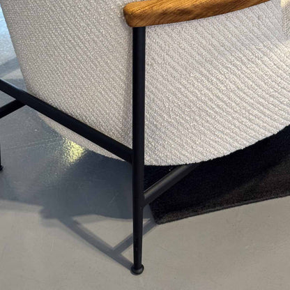 Ex Display Sejour Lounge Chair with Arms | Lupo Special Diagonal Boucle 007 and Matt Black Frame with Oiled Oak Arms