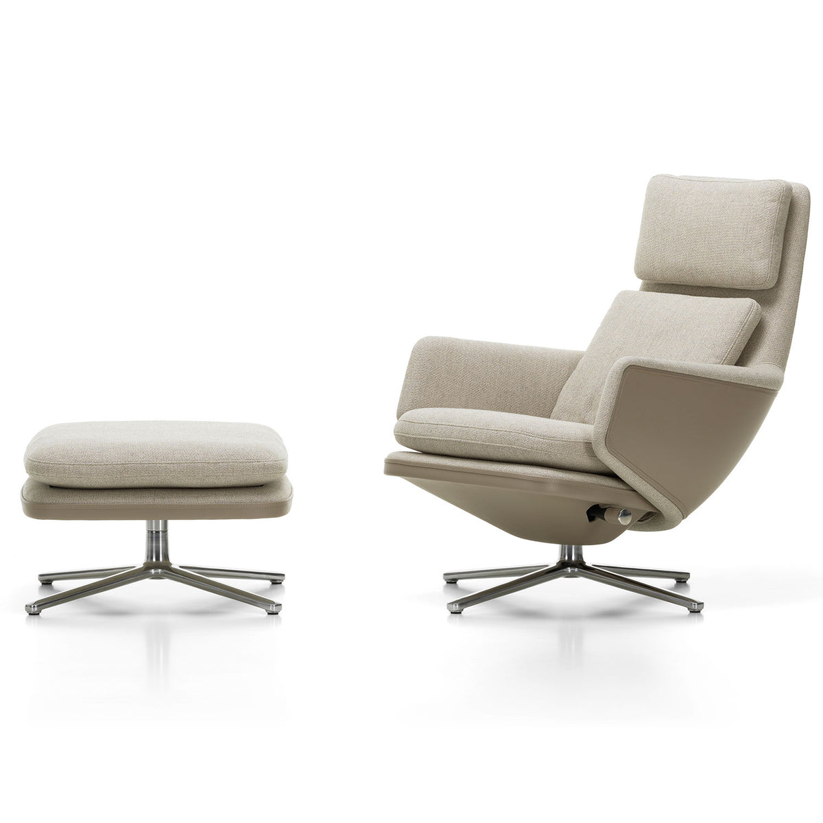 Grand Relax Lounge Chair & Ottoman | Sand Forte Leather Beige Grey Dumet 03