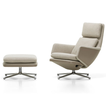 Grand Relax Lounge Chair & Ottoman | Sand Forte Leather Beige Grey Dumet 03