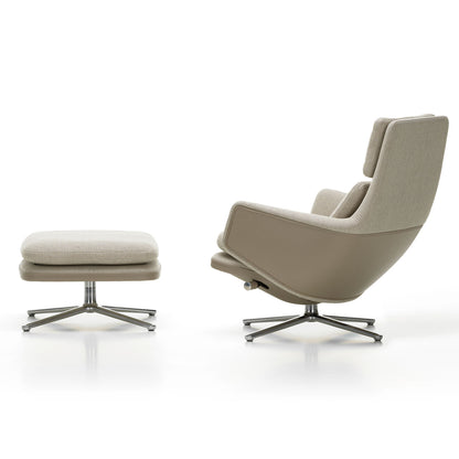 Grand Relax Lounge Chair & Ottoman | Sand Forte Leather Beige Grey Dumet 03