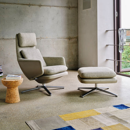 Grand Relax Lounge Chair & Ottoman | Sand Forte Leather Beige Grey Dumet 03