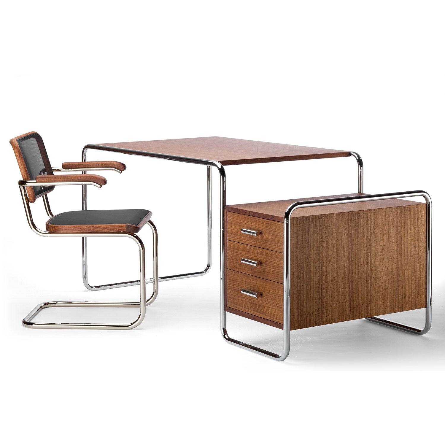 S285/1 Desk | Oiled Walnut on Chrome Frame