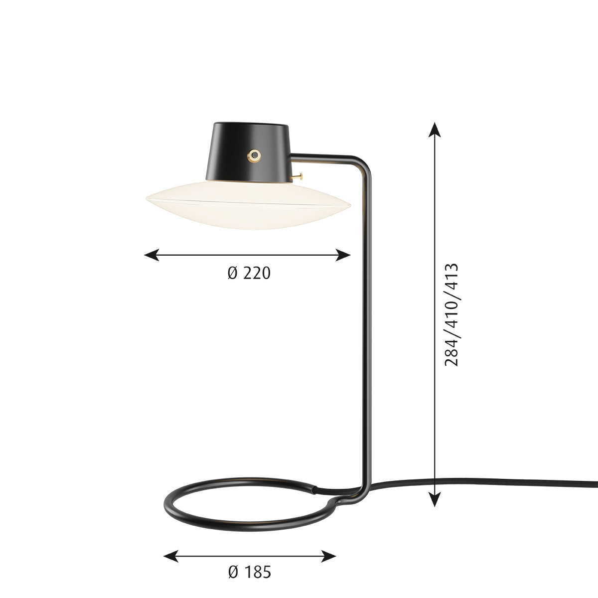 AJ Oxford Table Lamp | Black Stem with Opal Shade and NO top shade
