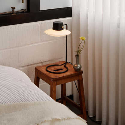 AJ Oxford Table Lamp | Black Stem with Opal Shade and NO top shade