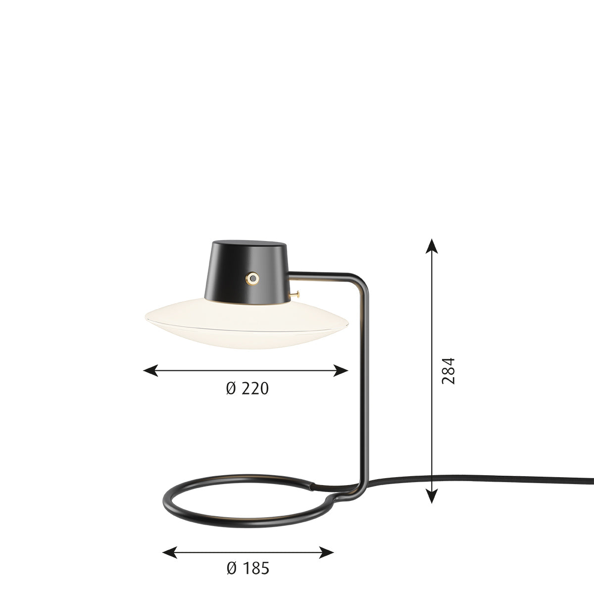 AJ Oxford Table Lamp | Black Stem with Opal Shade and NO top shade