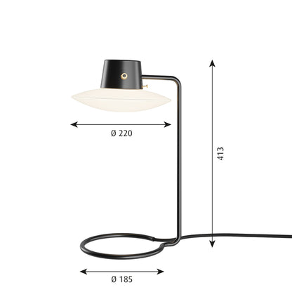 AJ Oxford Table Lamp | Black Stem with Opal Shade and NO top shade