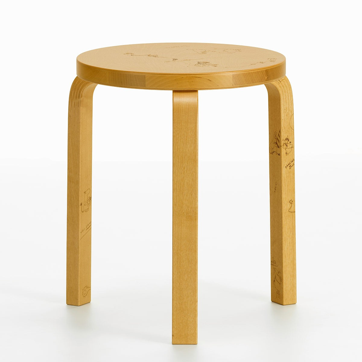 Artek + Moomin 60 Stool | Laser Engraved Honey Stained Solid Birch