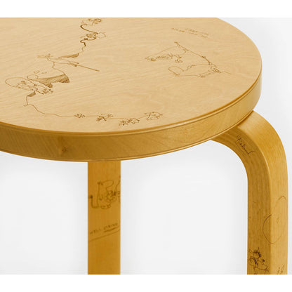 Artek + Moomin 60 Stool | Laser Engraved Honey Stained Solid Birch