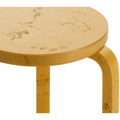 Artek + Moomin 60 Stool | Laser Engraved Honey Stained Solid Birch