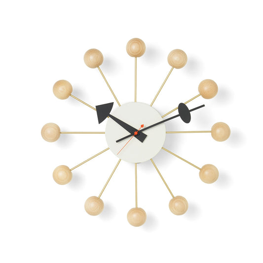 George Nelson Ball Clock | Beechwood with White Body
