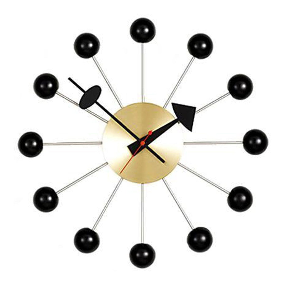 George Nelson Ball Clock | Wood Lacquered Black with Brass Body