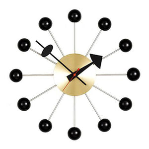 George Nelson Ball Clock | Wood Lacquered Black with Brass Body