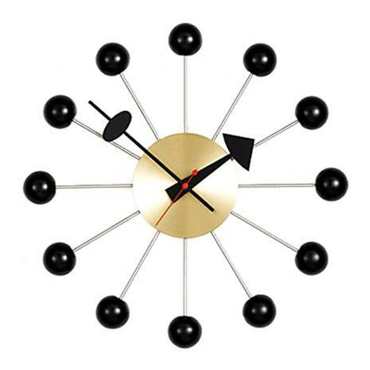 George Nelson Ball Clock | Wood Lacquered Black with Brass Body