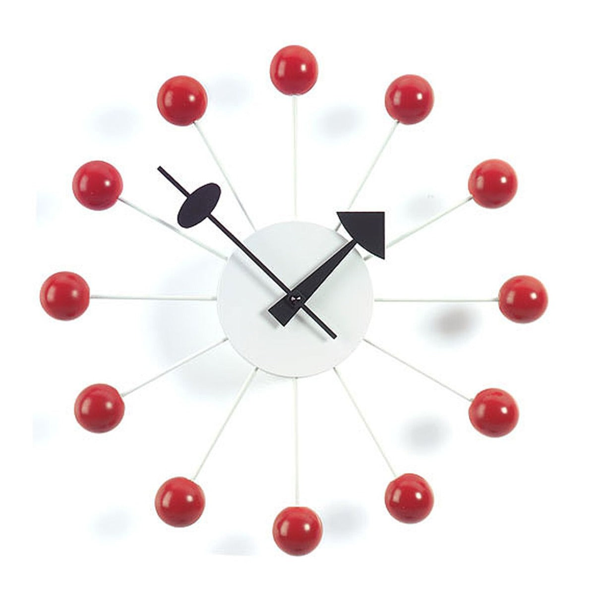 George Nelson Ball Clock | Wood Lacquered Red with White Body
