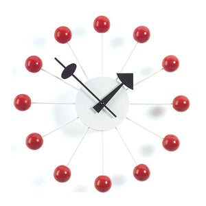 George Nelson Ball Clock | Wood Lacquered Red with White Body