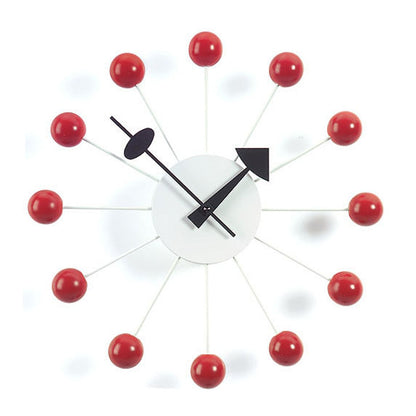 George Nelson Ball Clock | Wood Lacquered Red with White Body