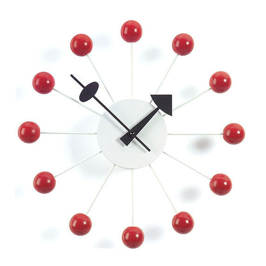 George Nelson Ball Clock | Wood Lacquered Red with White Body