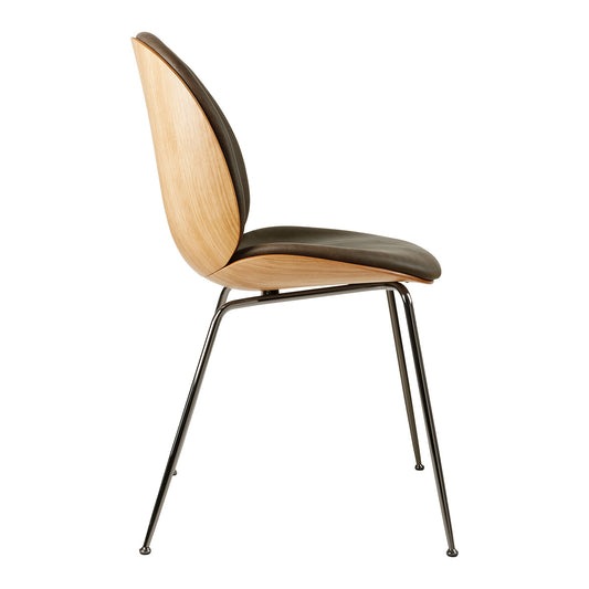 Beetle Dining Chair 3D Veneer | Grey Soft Leather Upholstery and Oak Veneer Shell