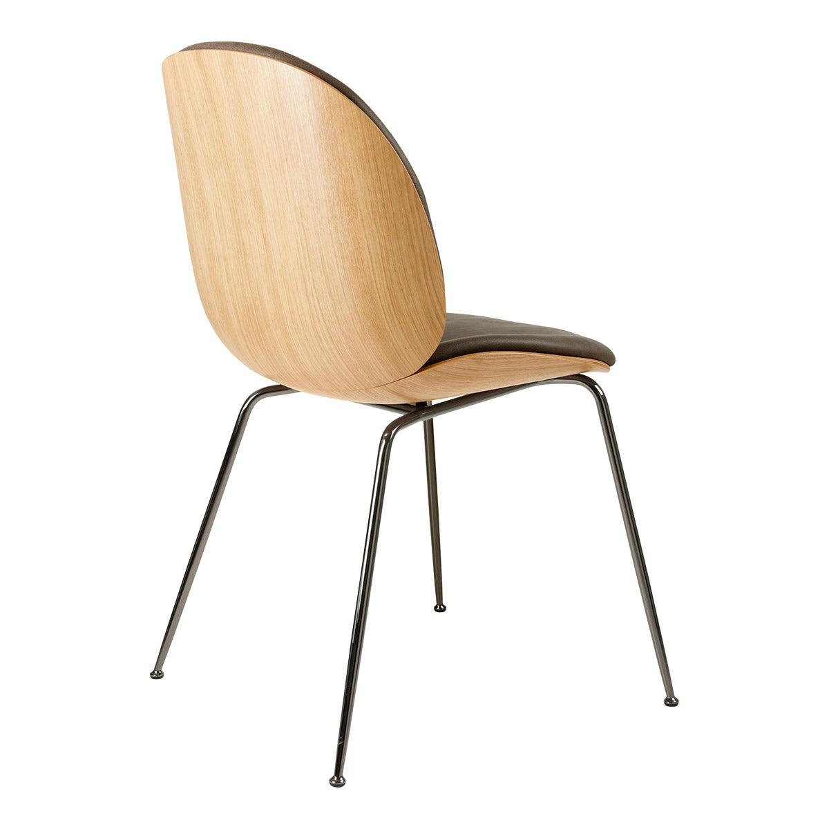 Beetle Dining Chair 3D Veneer | Grey Soft Leather Upholstery and Oak Veneer Shell