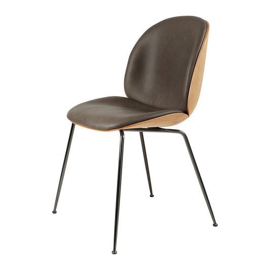 Beetle Dining Chair 3D Veneer | Grey Soft Leather Upholstery and Oak Veneer Shell