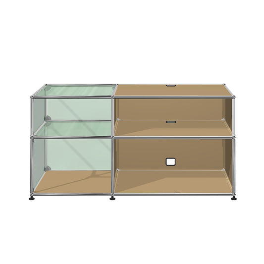 USM Glass Media Unit | Beige Lacquer Panels