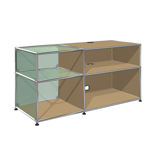 USM Glass Media Unit | Beige Lacquer Panels