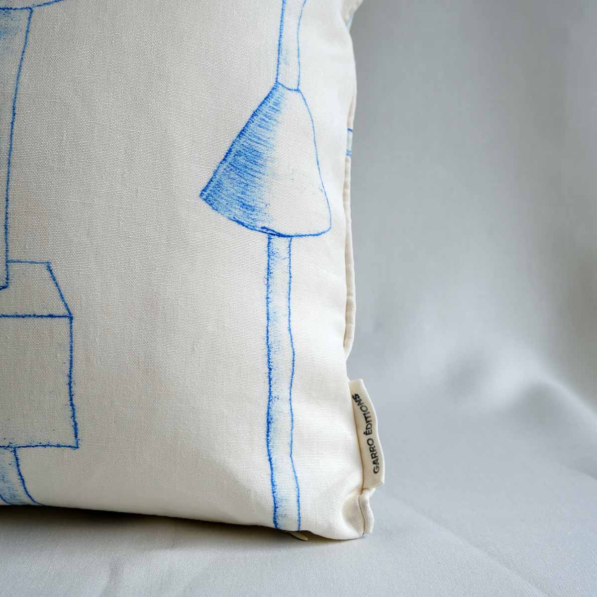 Blue Kebab Linen Cushion 45x45cm | Blue and White Linen